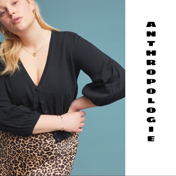 Anthropologie Dame Cotton Black Cardigan Sweater NWT